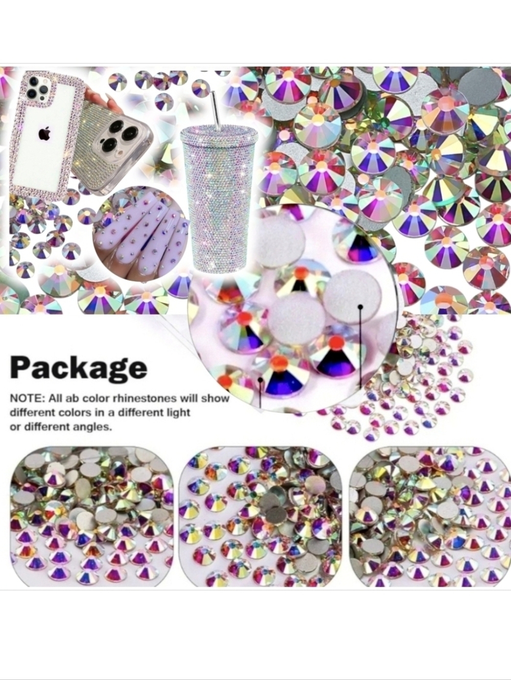 2 For $10 200X Crystal Rhinestones AB Flatback, nail supplies, craft supplies